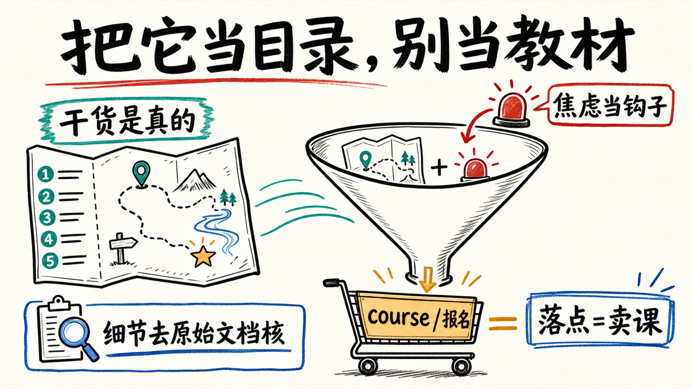 最后：干货裹在卖课漏斗里，把它当目录别当教材